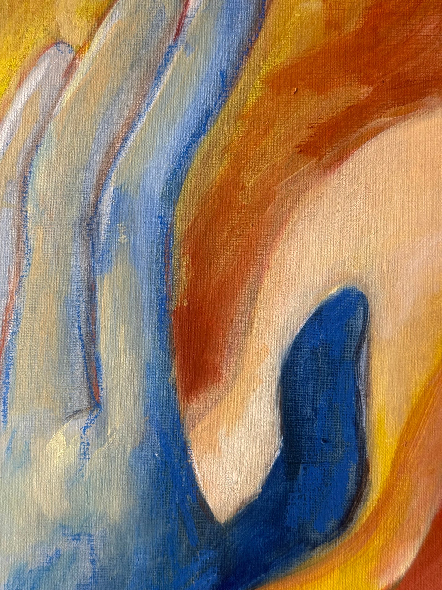 Close-up of a textured surface with blue, brown, and beige colors