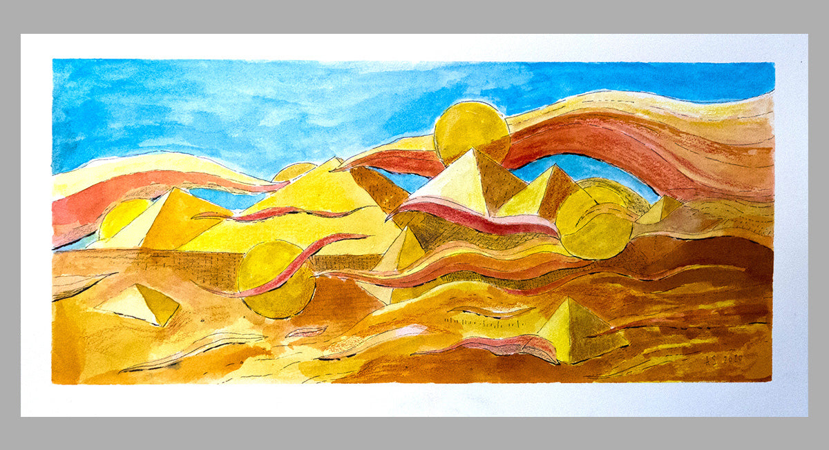 Watercolour landscape on paper, rectangle size